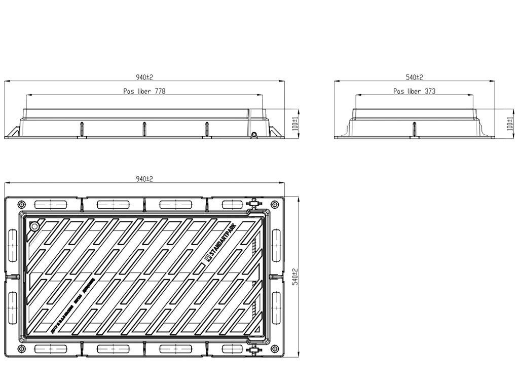 Grătar fontă cu ramă Europe, clasa de sarcini C250 (940x540x100 mm)