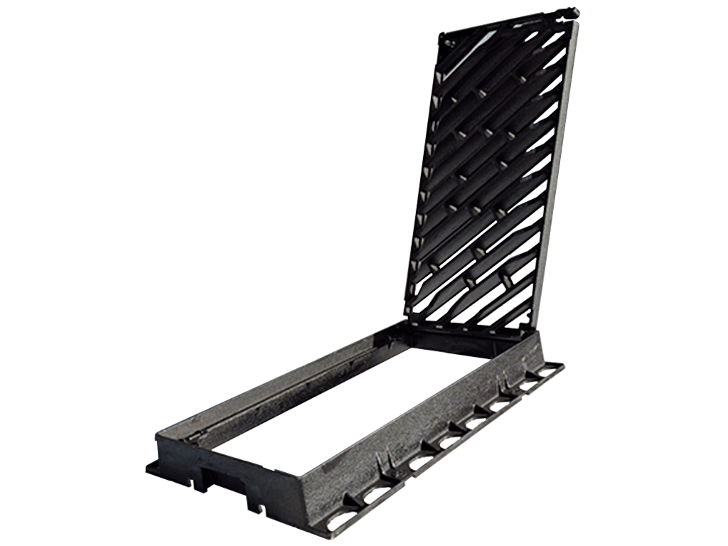 Решетка чугунная ливневая модульная с рамой 907x570xH102мм, класс нагрузки D400