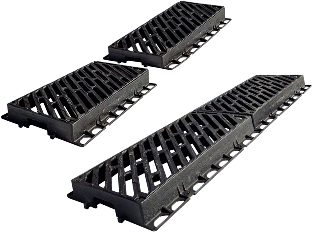 Решетка чугунная ливневая модульная с рамой 907x570xH102мм, класс нагрузки D400