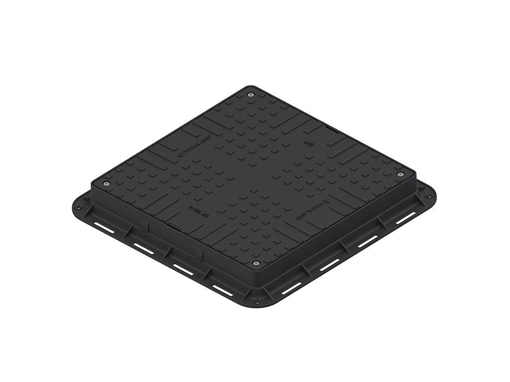 Capac plastic pentru grădina negru pătrat cu 4 lacăte (700x700x80) clasa de sarcini A15 pentru zone pietonale