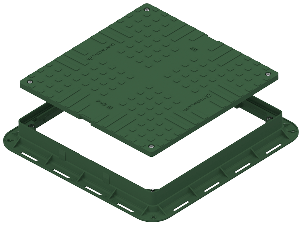 Люк квадратный пластиковый зеленый с 4 запорными устройствами (700x700x80) A15 