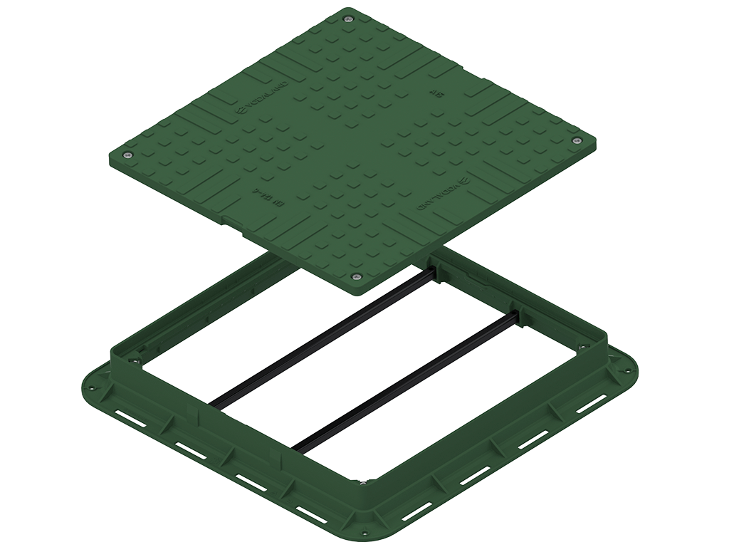 Люк квадратный пластиковый зеленый с 4 запорными устройствами (700x700x80) A15 