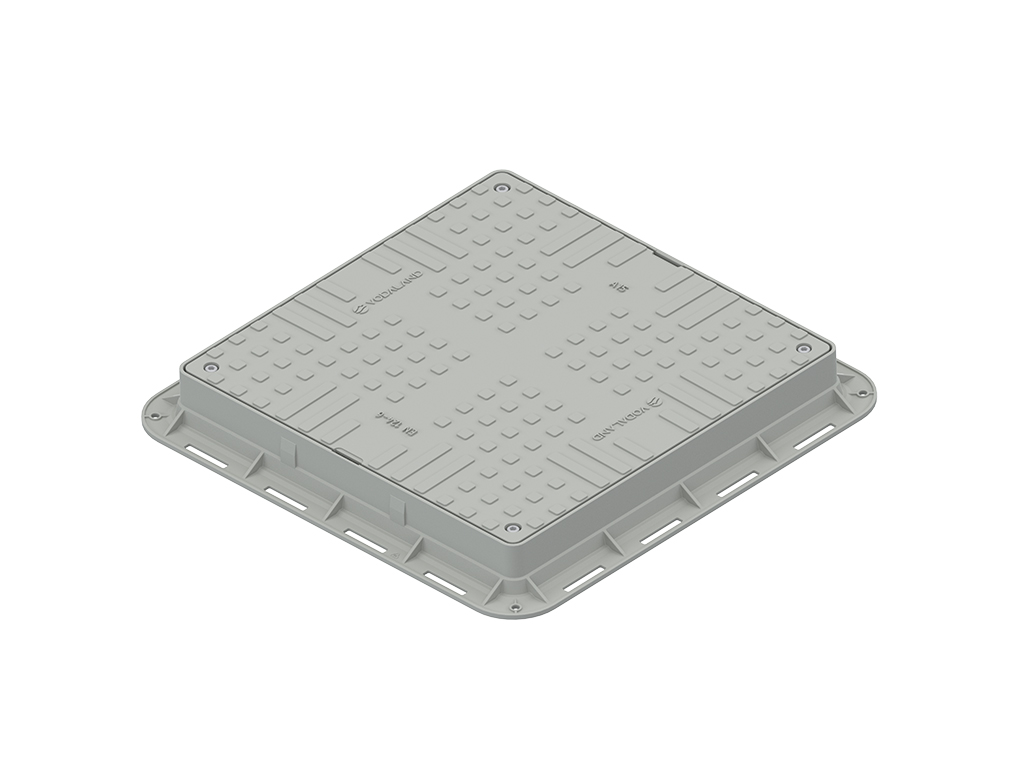 Люк квадратный пластиковый серый с 4 запорными устройствами (700x700x80) A15