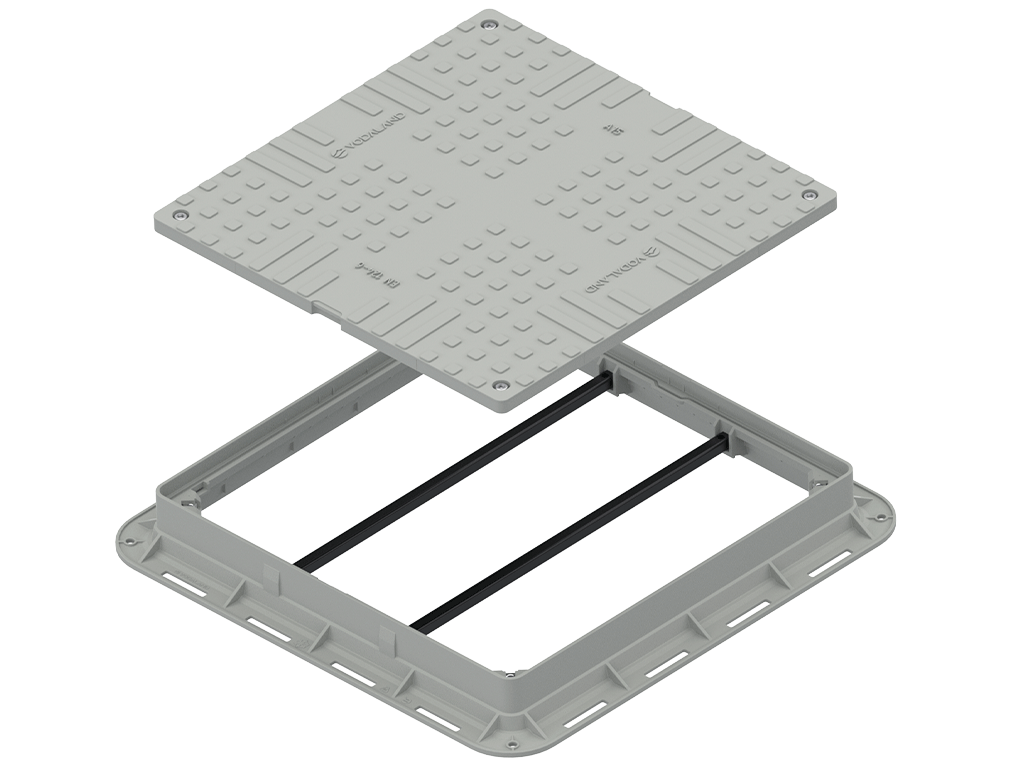 Люк квадратный пластиковый серый с 4 запорными устройствами (700x700x80) A15