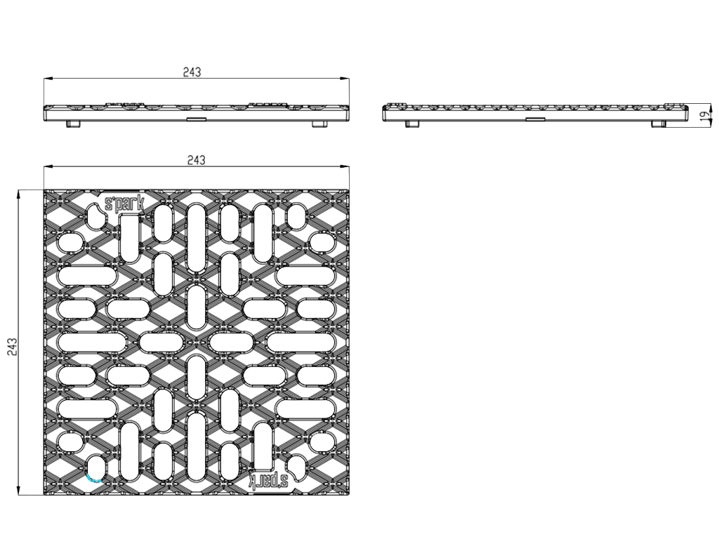 Решетка Easy ливневая чугунная (243x243x19) для дождеприемника 250х250, класс A15 (для пешеходных зон) 
