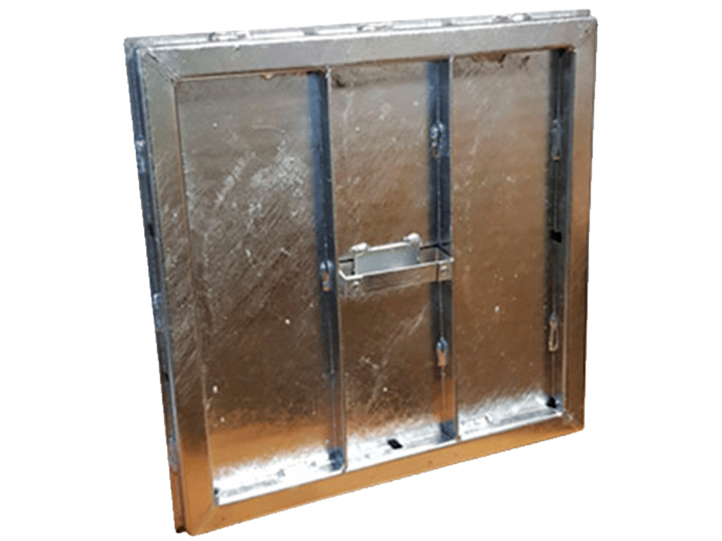 Capac pătrat cu maner (393x393x23) din oțel zincat pentru camin Base 400x400 clasa de sarcini B125