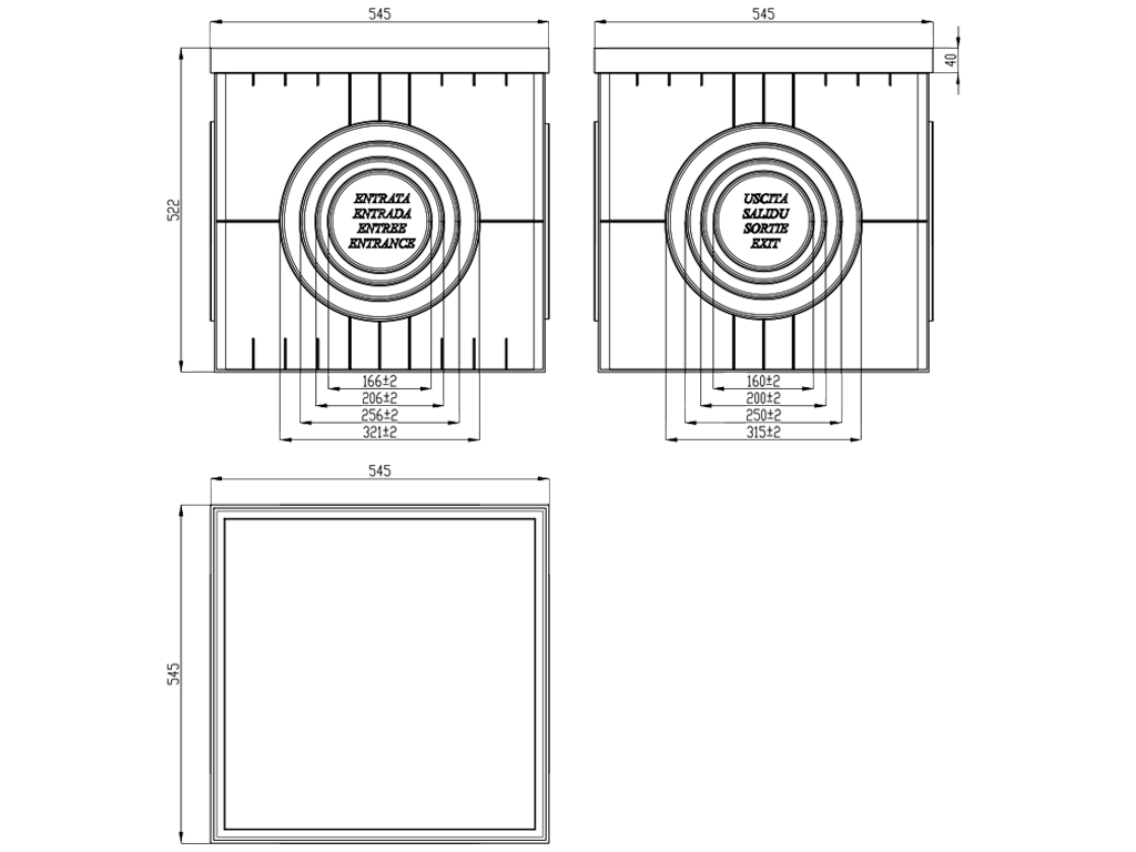 Camin pluvial patrat Gri PolyMax Basiс (545x545x522), clasa de sarcini C250