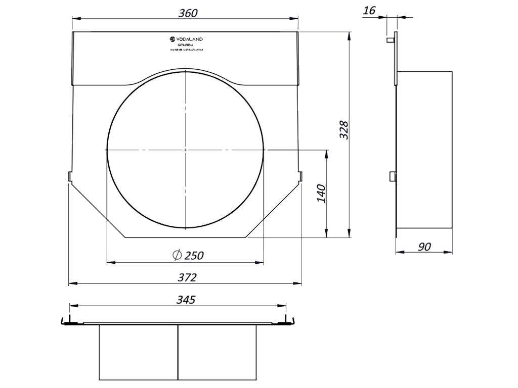 Заглушка торцевая стальная с водоотводом Д250 мм, для водоотводных лотков Betomax Pro DN300 H360-410