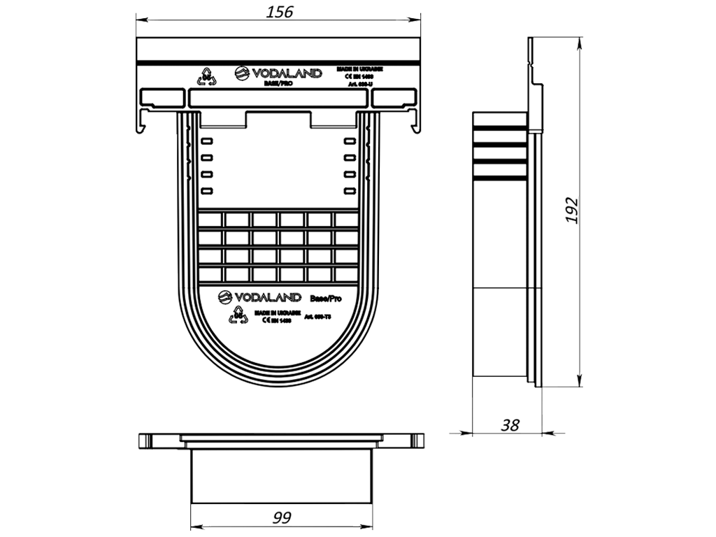 Piesa capat PolyMAX BASE pentru rigola modernizata PolyMax BASIC DN100 H200/H217mm