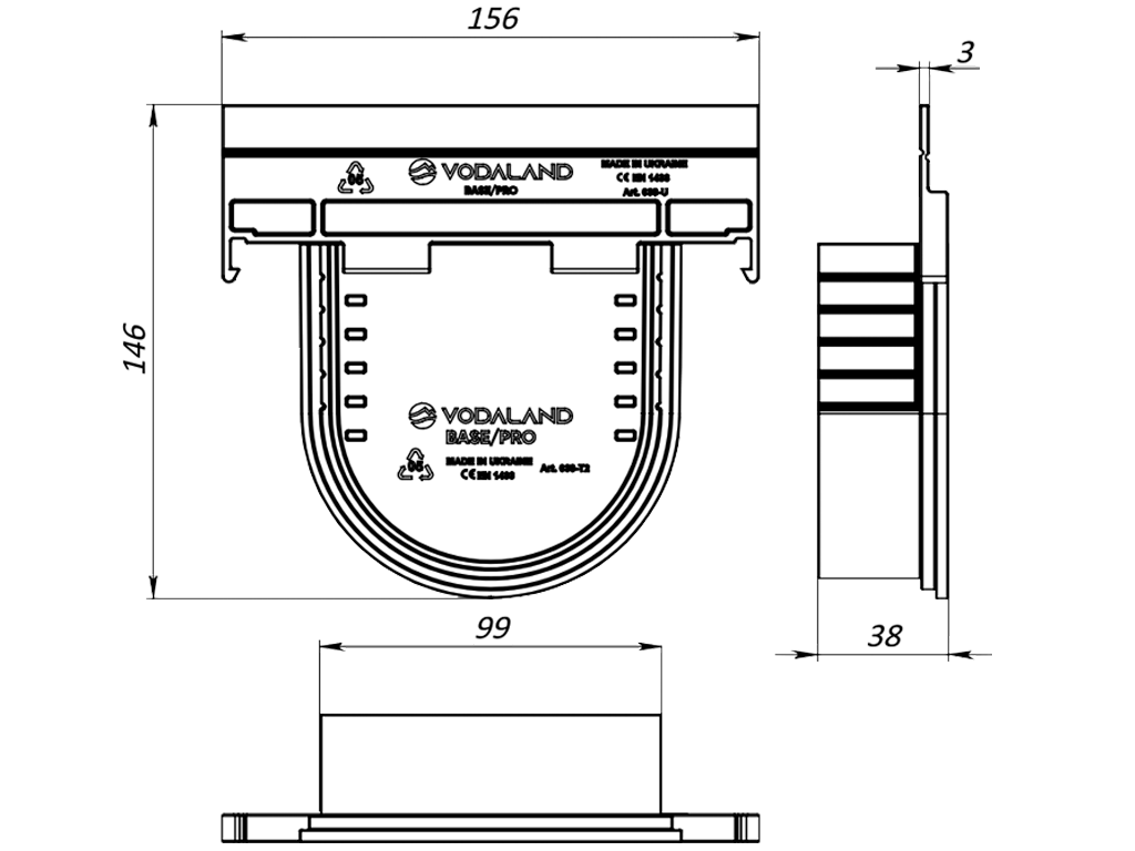 Piesa capat PolyMAX BASE pentru rigola modernizata PolyMax BASIC DN100 H155/H167