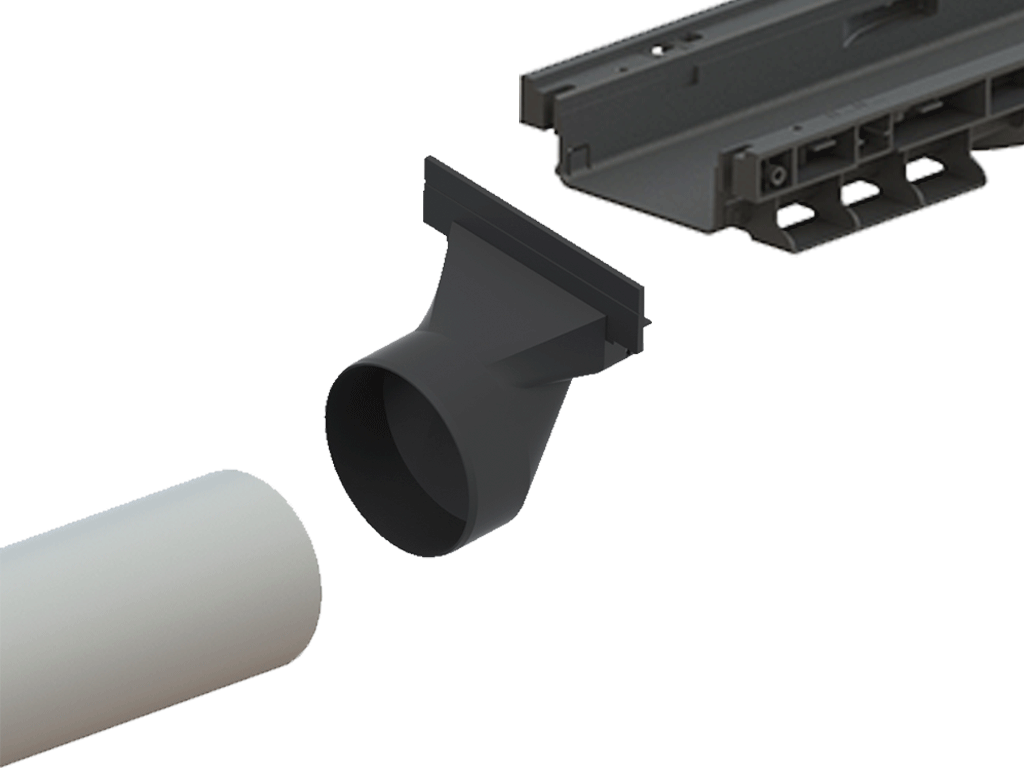 Racord din polipropilenă PolyMax BASE cu iesire la teava D110mm, pentru rigole PolyMax BASIC DN100 H60/H75