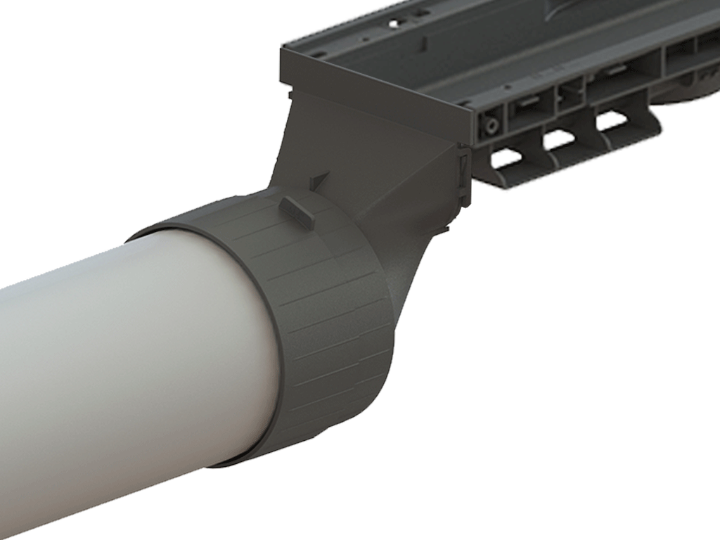 Racord din polipropilenă PolyMax BASE cu iesire la teava D110mm, pentru rigole PolyMax BASIC DN100 H60/H75