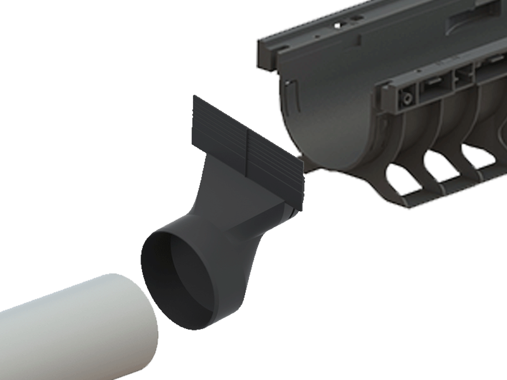 Racord din polipropilenă PolyMax BASE cu iesire la teava D110mm, pentru rigole PolyMax BASIC DN100 H120/H135