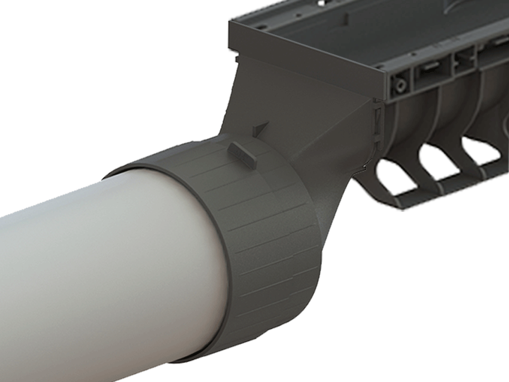 Racord din polipropilenă PolyMax BASE cu iesire la teava D110mm, pentru rigole PolyMax BASIC DN100 H120/H135