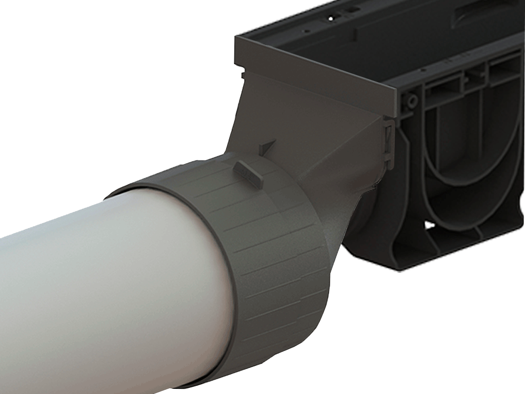 Racord din polipropilenă PolyMax BASE cu iesire la teava D110mm, pentru rigole PolyMax BASIC DN100 H155/H167