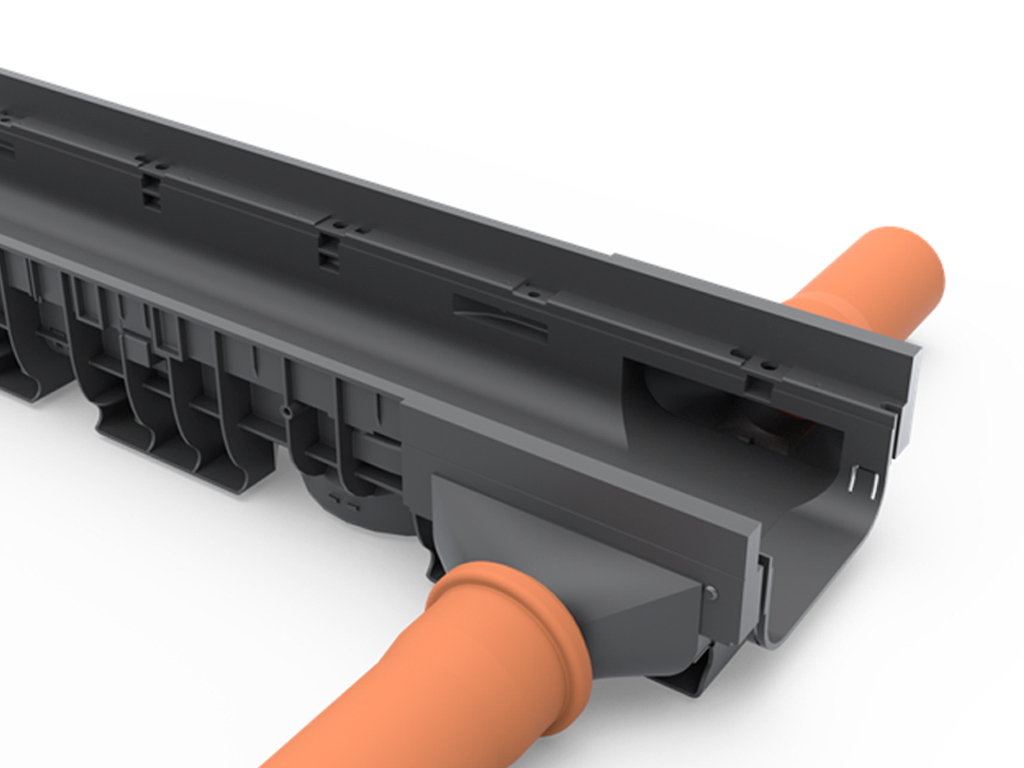 Piesă capăt din plastic cu ieșire la țeava D=75 mm pentru rigolă BASE DN150 H100