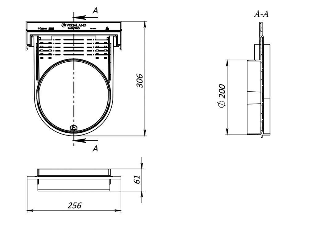 Заглушка пластиковая с шаблоном под трубу Д=200 мм для лотков водоотводных BASE DN200 H300