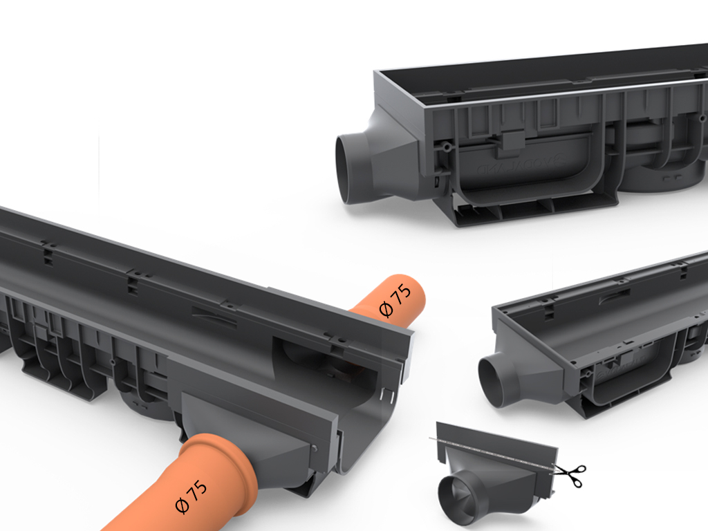 Заглушка пластиковая с раструбом под трубу Д=75 мм для лотков водоотводных BASE DN200 H100