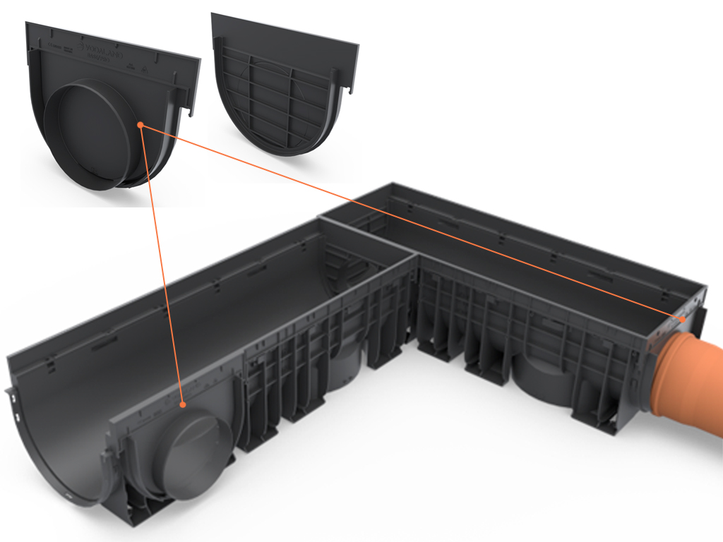 Заглушка пластиковая с раструбом под трубу Д=200 мм для лотков водоотводных BASE DN300 H300