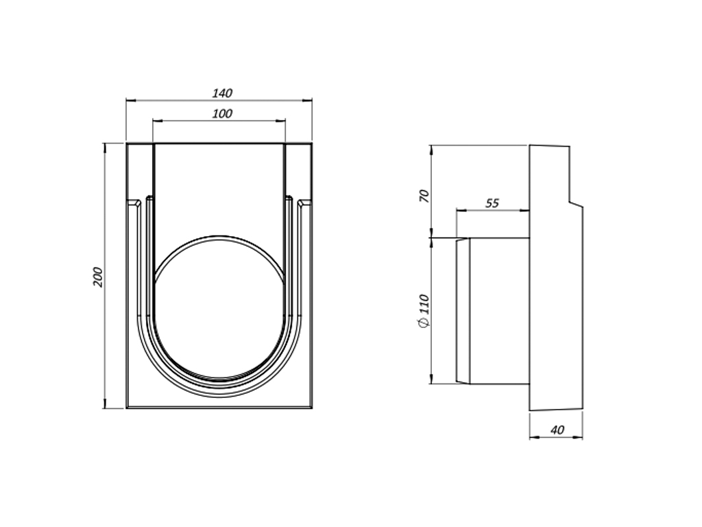 Торцевая заглушка DN100 (конец), полимербетонная c отводом D110 мм, для лотка моноблок Mono DN100
