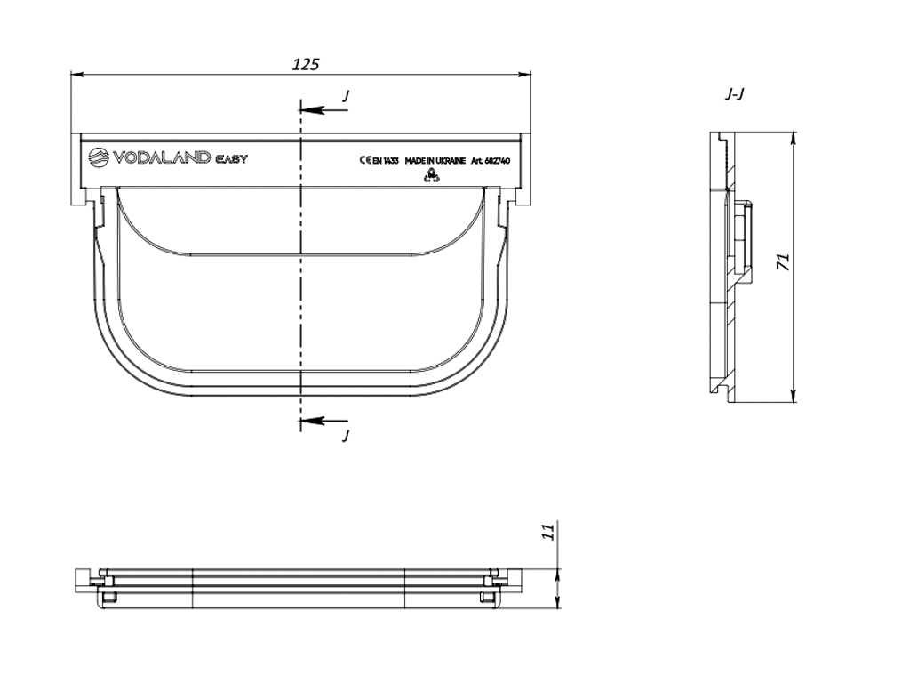 Каскадный переходник от лотков водоотводных Easy Low DN100 H40 к лоткам Easy 2 DN100 H70