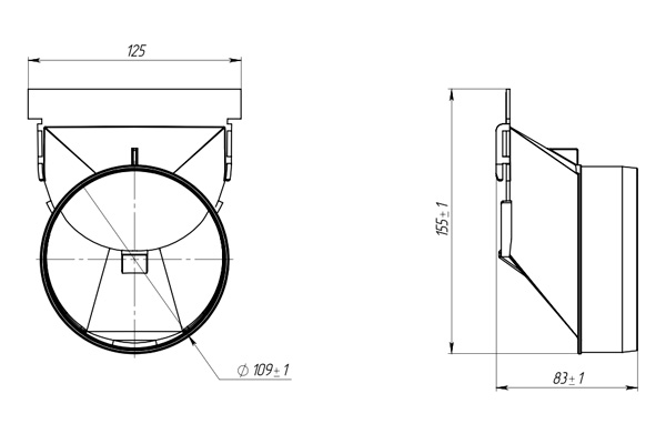 Racord bilateral cu ieșire orizontală la țeavă D110mm pentru rigole Easy3 DN100 H100