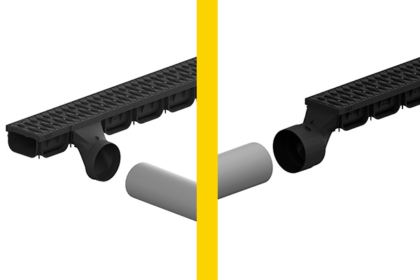 Racord bilateral cu ieșire orizontală la țeavă D110mm pentru rigole Easy3 DN100 H100