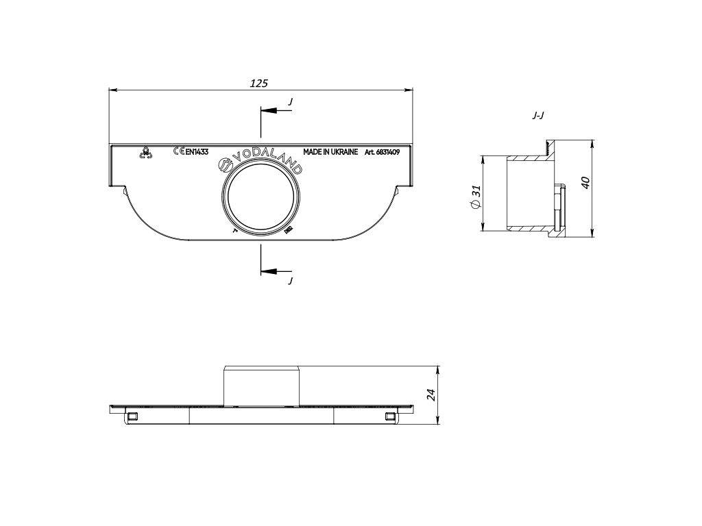 Заглушка с выпуском под трубу Д=32мм для лотка водоотводного Easy Low DN100 H40