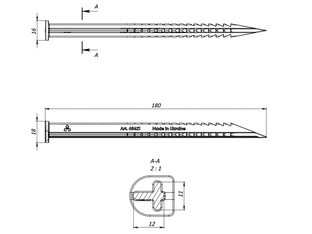 Ancoră universală cu înălțimea 180 mm, din plastic pentru fixare bordure și pavele ecologice