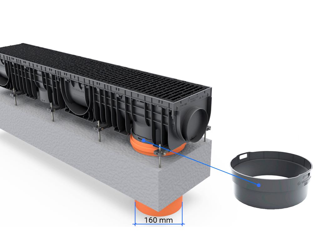 Adaptor prelungitor pentru conectare verticala la teava cu d=160 mm din rigole plastic Base DN150