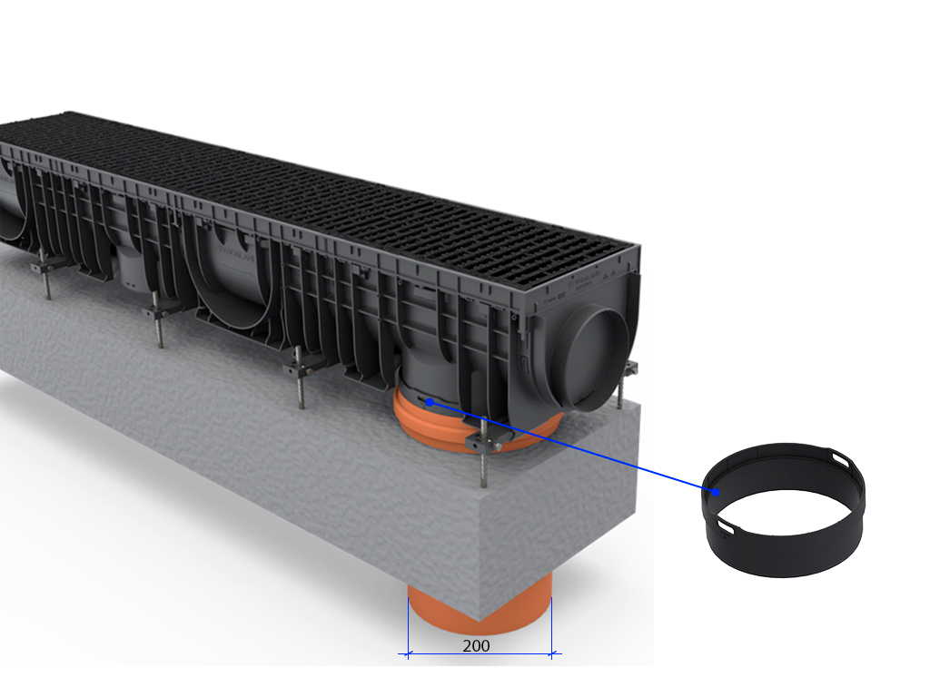 Адаптер для вертикального подключения к трубе Д=200 мм из водоотводных лотков Base DN200