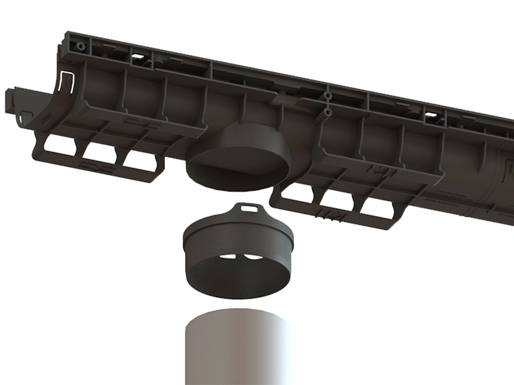 Патрубок пластиковый с вертикальным подключением к трубе Д110мм для лотков пластиковых Base DN100 H60(H75) / H80(H97)