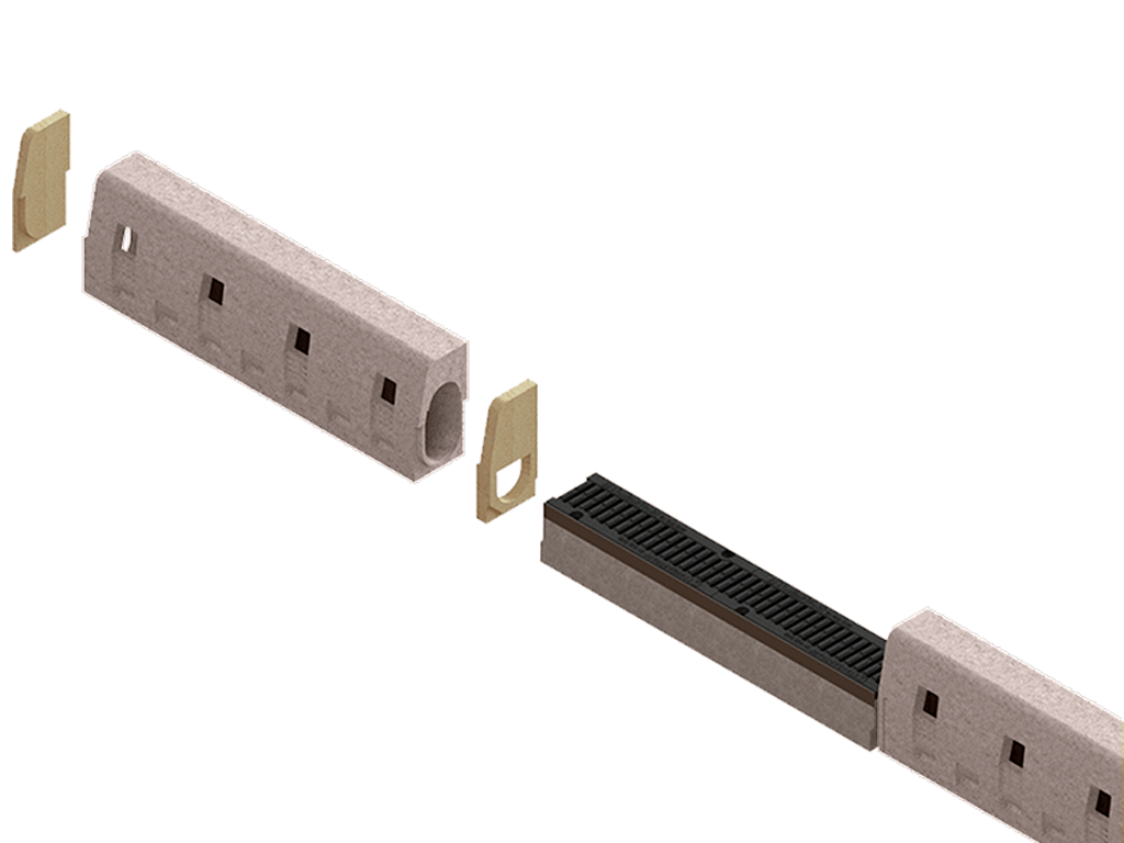 Бордюр водоотводный полимербетонный Compomax DN100 H300 (1000x150x300)