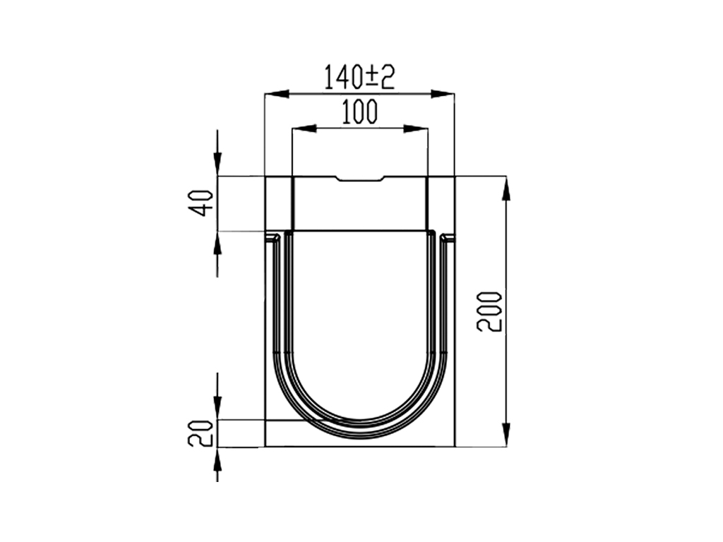 Rigolă din polimerbeton Monoblock Mono DN100 H200 cu fantă centrală (1000x140x200), clasa de sarcini C250