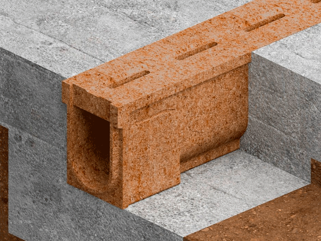 Rigolă din polimerbeton Monoblock Mono DN100 H200 cu fantă decalată (1000x140x200), clasa de sarcini C250