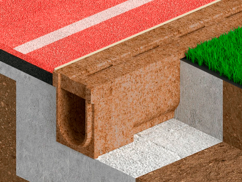 Rigolă din polimerbeton Monoblock Mono DN100 H200 cu fantă decalată (1000x140x200), clasa de sarcini C250