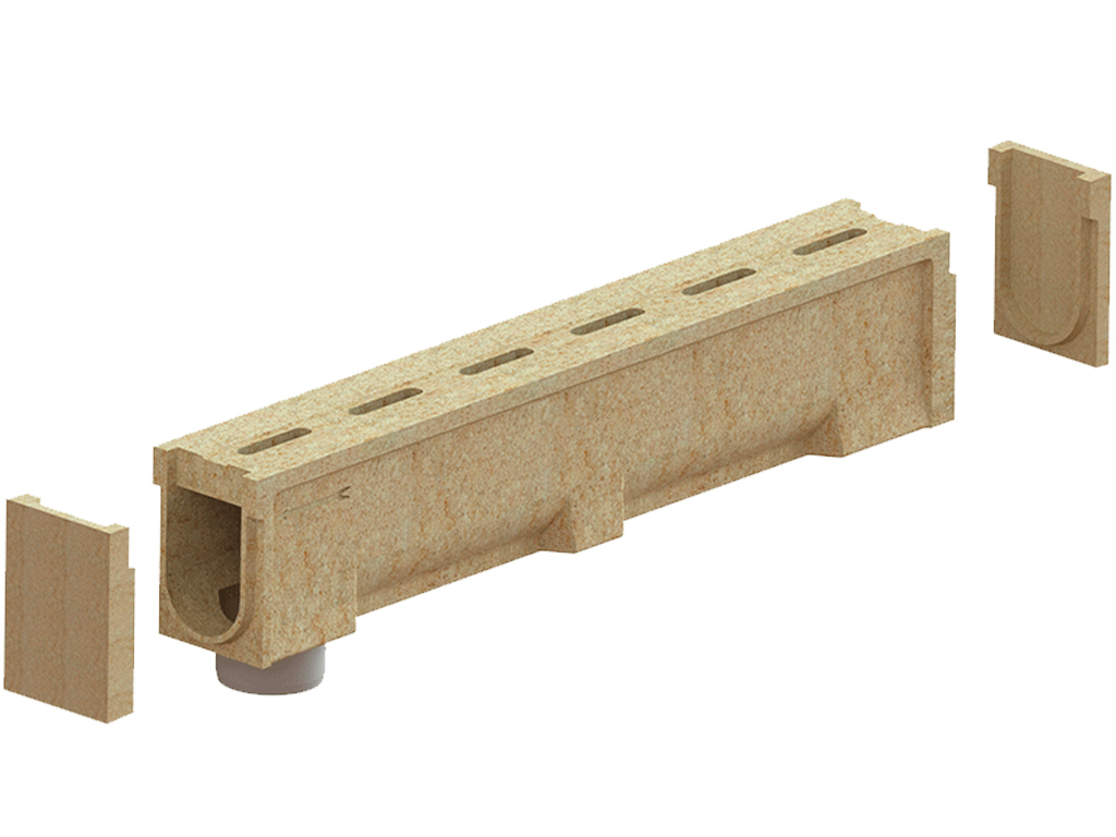 Полимербетонный моноблок Mono DN100 H200 с центральными водоотводными щелями и выпуском Д=110 мм, класс нагрузки С250