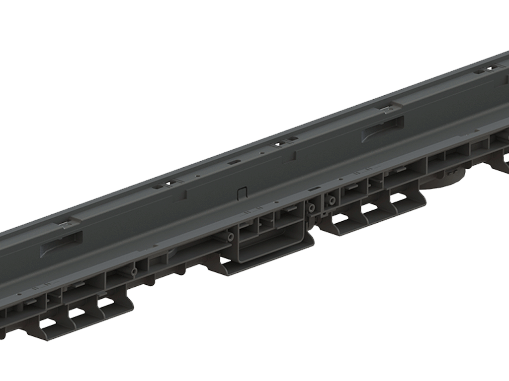 Rigola pluviala PolyMax Basic DN100 H60, modernizată (1000x156x60), cu iesire veticala D110mm, clasa de sarcini C250