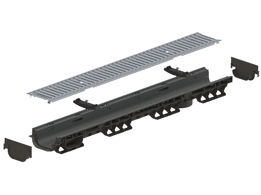 Дренажный водоотводный лоток PolyMax Basic DN100 H80, модернизированный (1000x156x80)