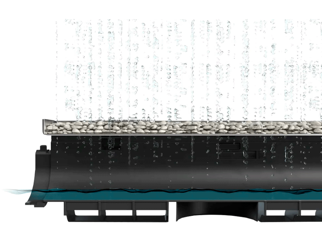 Rigolă pluvială Base DN100 H135 cu grătar din polimerbeton (Dark) cu cadru din INOX, clasa de sarcini A15 (1000x156x135)