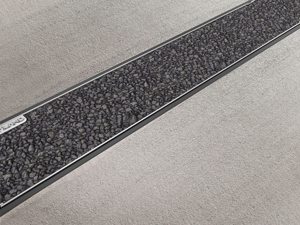 Rigolă pluvială Base DN100 H135 cu grătar din polimerbeton (Dark) cu cadru din INOX, clasa de sarcini A15 (1000x156x135)