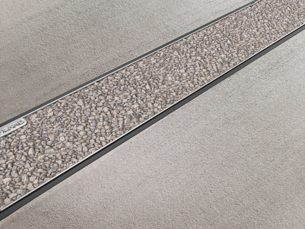 Rigolă pluvială Base DN100 H135 cu grătar din polimerbeton (Gray) cu cadru din INOX, clasa de sarcini A15 (1000x156x135)