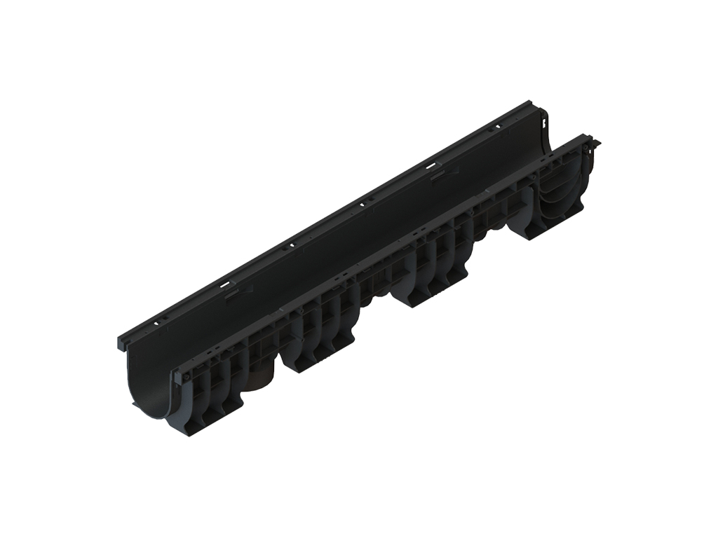 Rigola pluviala PolyMax Basic DN100 H155, modernizată (1000x156x155), cu iesire veticala D110mm, clasa de sarcini C250