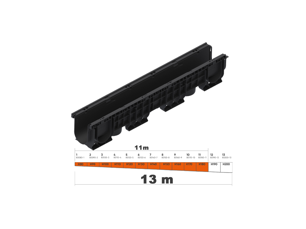 Дренажный водоотводный лоток BASE DN100 с внутренним уклоном H180мм (H139-H148мм) №11