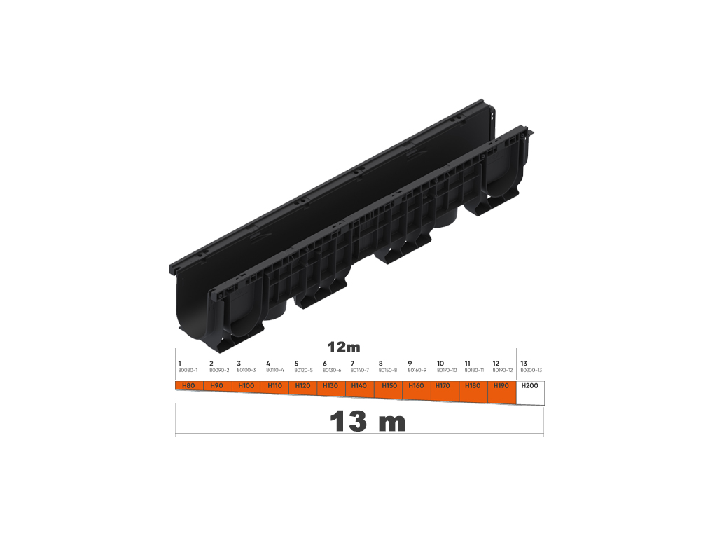 Дренажный водоотводный лоток BASE DN100 с внутренним уклоном H190мм (H148-H157мм) №12