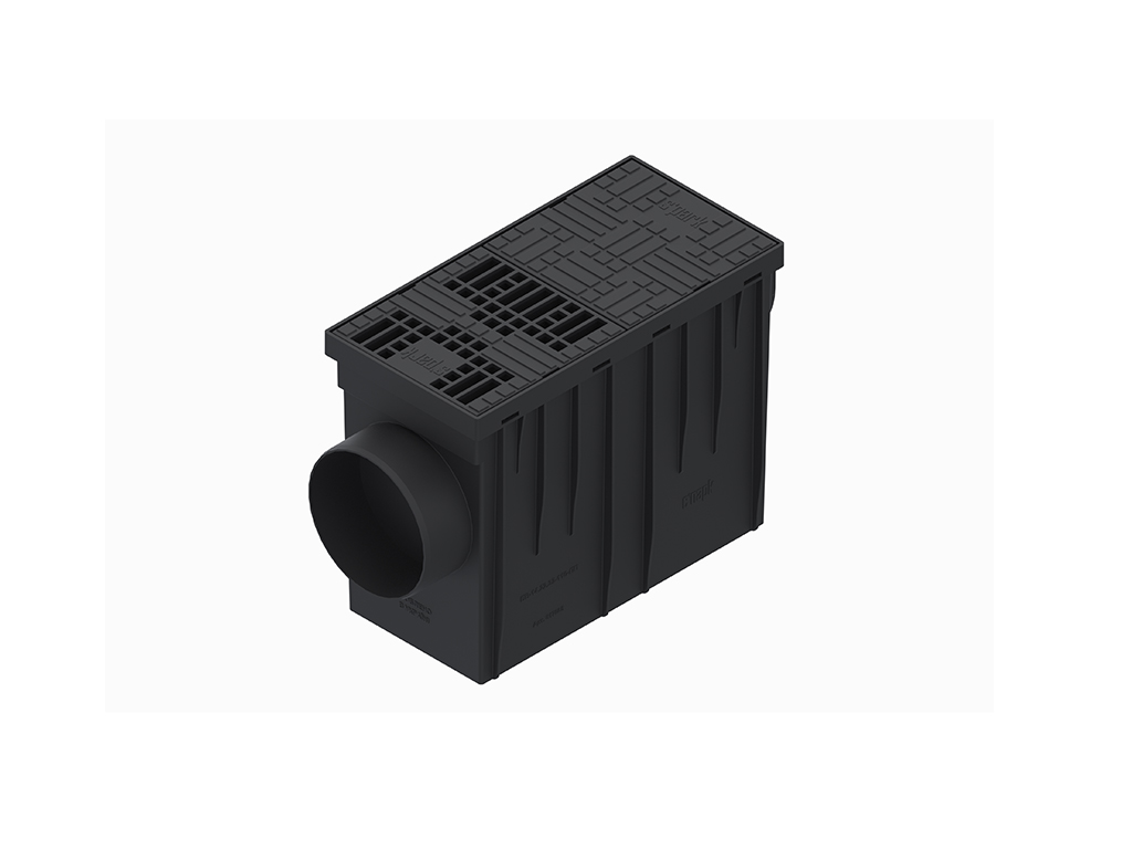 Бокс водосточный, пластиковый, 314x140x221мм, Dвход=75/90/110mm, с горизонтальным выходом D110мм