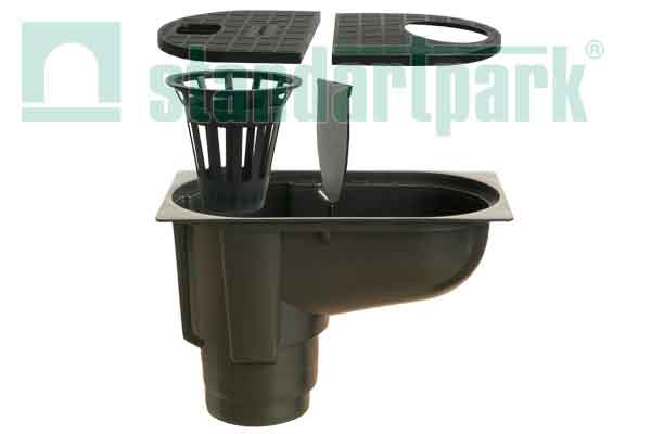 Бокс водосточный черный PolyMax Basic с вертикальным отводом (300x164x234)