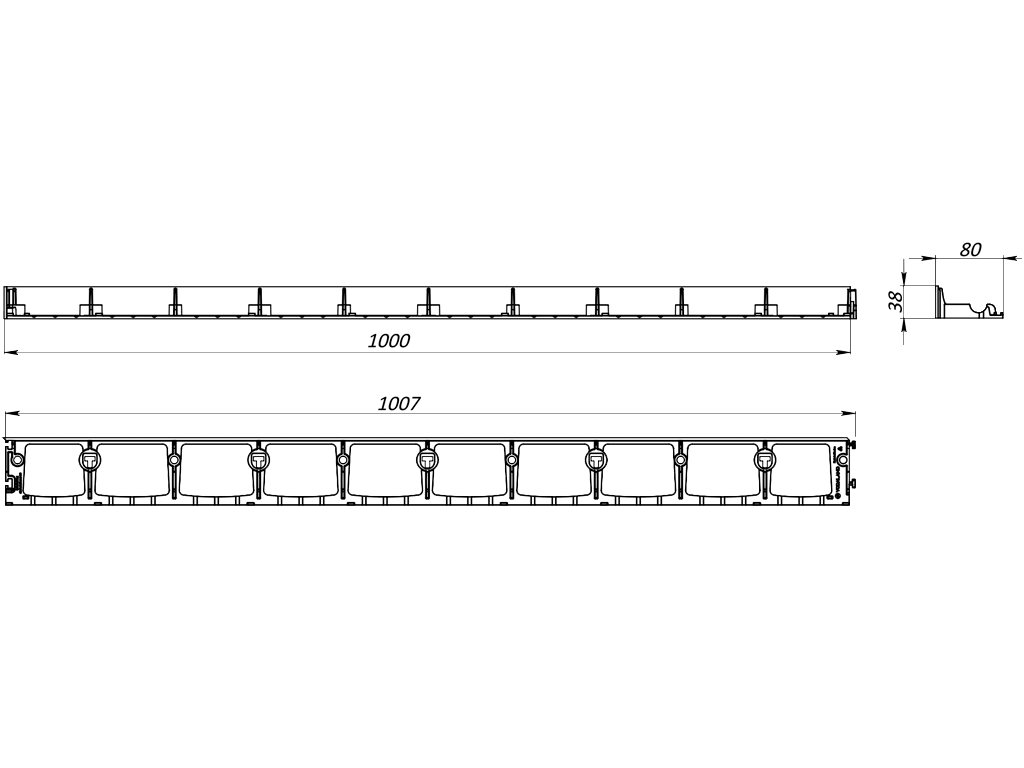 Бордюр тротуарный пластиковый (L=1000мм, H=38мм) черный