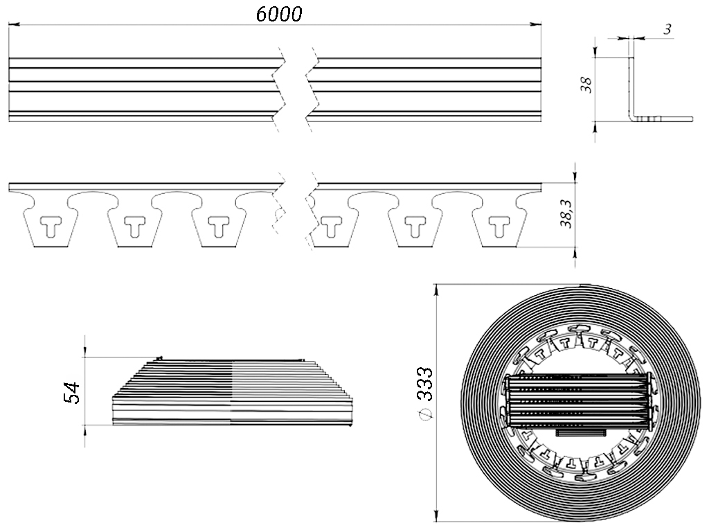 Bordură din plastic New Fix Light negru, lungimea 6 metri, în set cu ancore 8 buc și fixator 2 buc