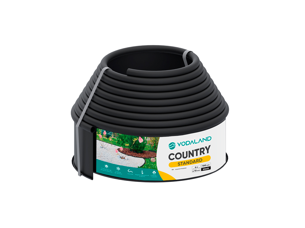 Bordură decorativă pentru grădină COUNTRY STANDARD, negru (6000x12x100)